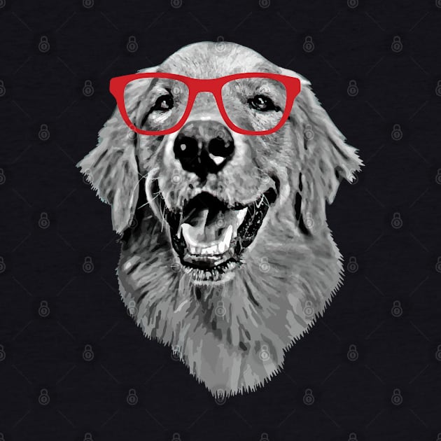 Golden Retriever Smiling Smart Nerd Red Glasses by deelirius8